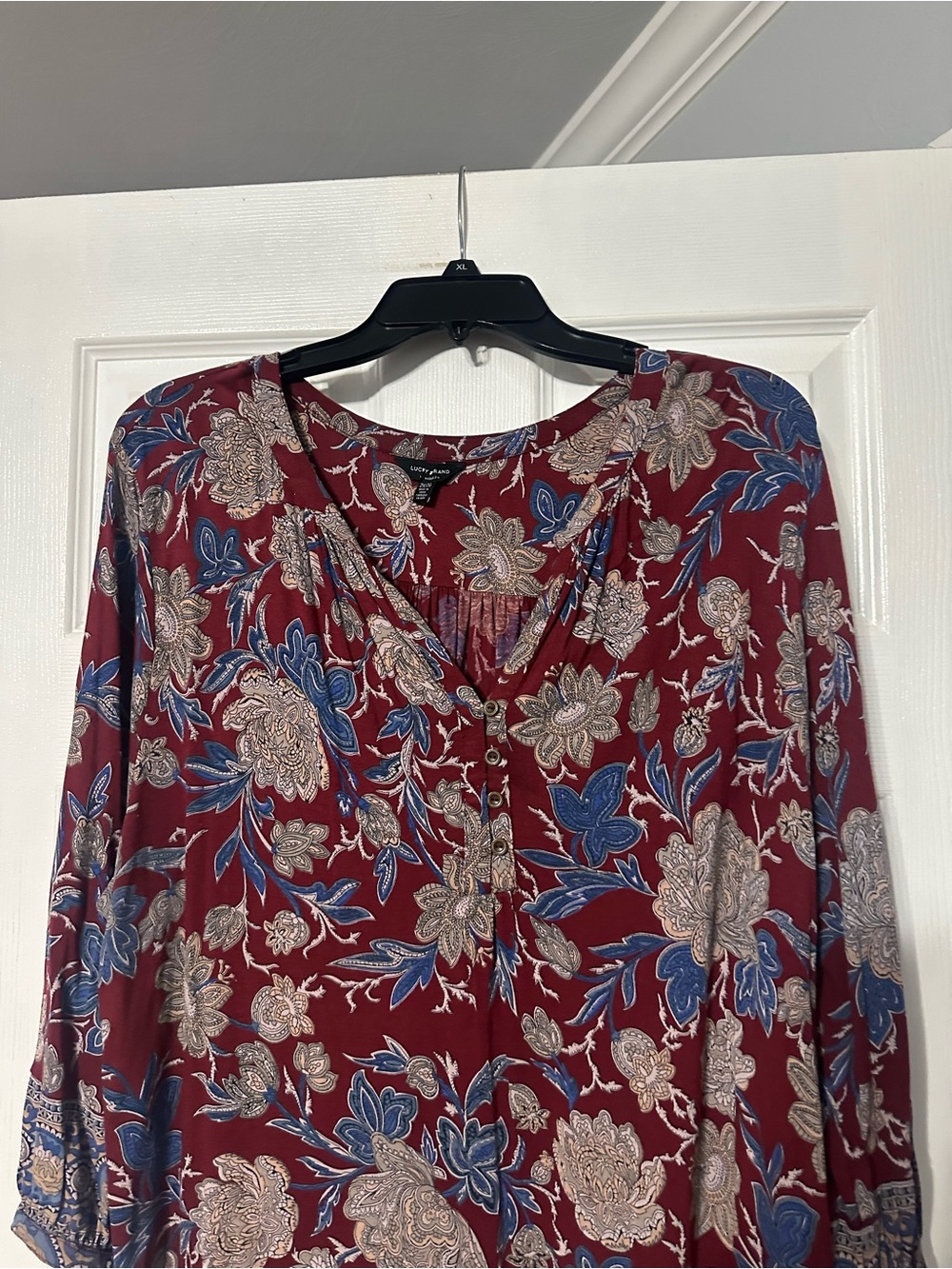 Lucky Brand Plus Paisley/Floral Button Front Henley Top - Picture 2 of 15
